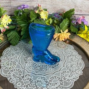 - Vintage Mini Blue Glass Boot Toothpick Holder Collectible Glass Shoe Figurine